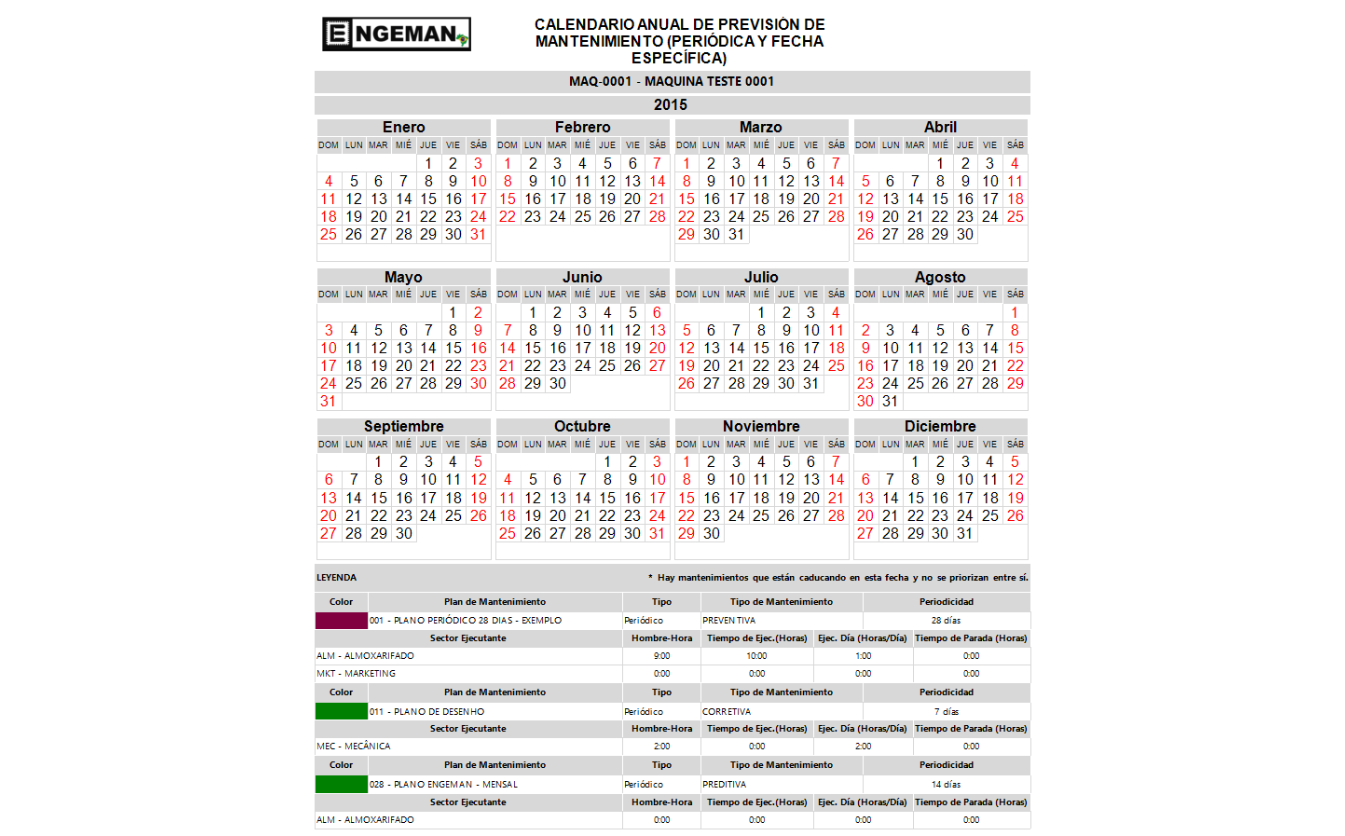 calendario anual de prevision de mantenimiento 1 - ¿Qué es el Engeman®?